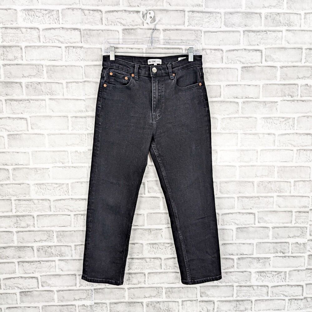 RE/DONE Women's High Waist Stretch Crop Denim Jeans in Black Med Vain sz 29 - Picture 6 of 11